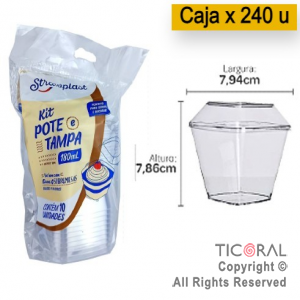 KIT POTE CRISTAL CON TAPA 180 CC COPOBRAS X 240 unidades (24 pack x 10 unid)